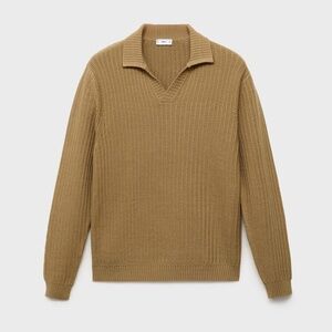 MANGO MAN - Knitted structured polo sweater beige - M - Man